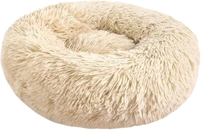 otoez Kitten Puppy Bed Extra Small XS Round Dog Cat Beds Anti Anxiety Plush Pet Calming Donut Bed with Non-Slip Waterproof Bottom, Washable (15.7", Taupe)