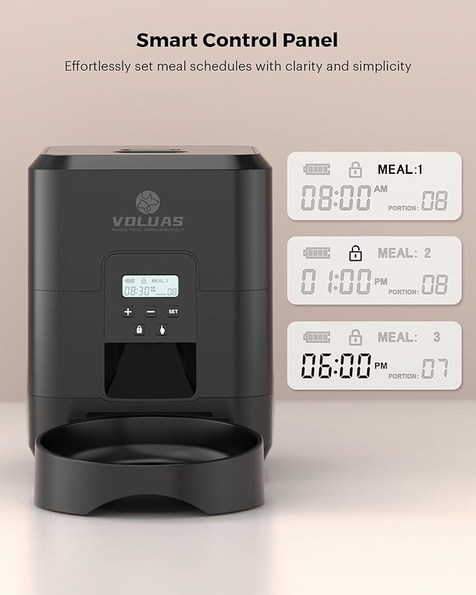 VOLUAS Automatic Cat Feeder - Automatic Pet Feeders for Cats and Dogs, Cat Food Dispenser for Dry Food, Timed Cat Feeders with Memory Function, 2L Auto Cat Feeder