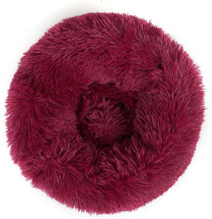 otoez Kitten Puppy Bed Extra Small XS Round Dog Cat Beds Anti Anxiety Plush Pet Calming Donut Bed with Non-Slip Waterproof Bottom, Washable (15.7", Dark Red)