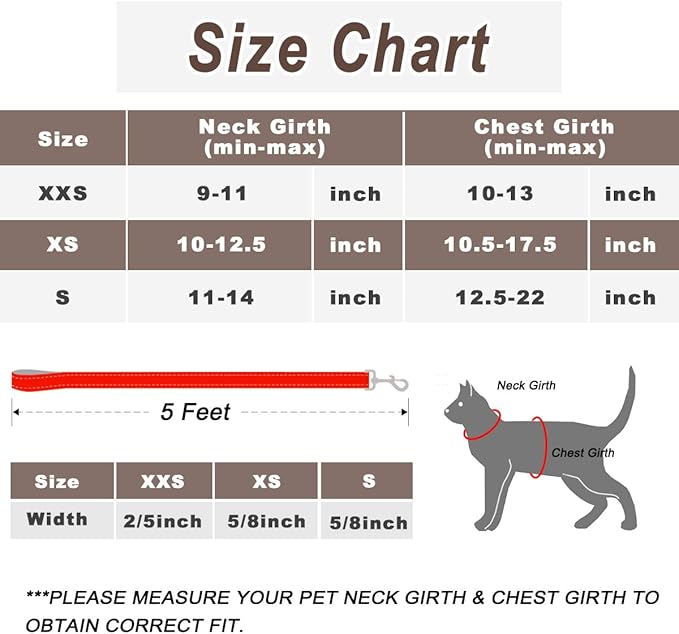 Cat Harness and Leash Set for Walking Escape Proof for Small Large cat Kitten Harness with ID tag Pocket (Red,S)