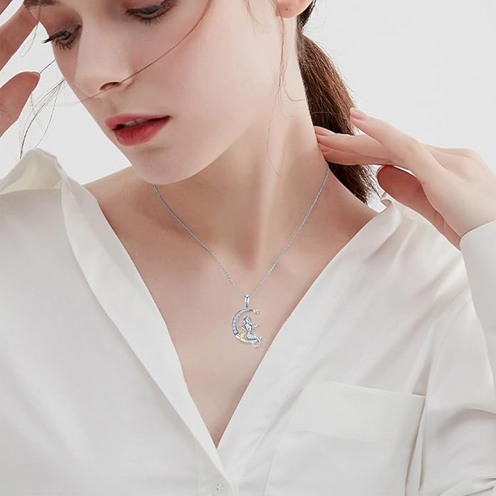 Highland Cow/Unicorn/Turtle/Moon Fairy/Axolotl/Owl/Mermaid/Cat/Cat and Girl/Frog/Wolf Necklace 925 Sterling Silver Animal Necklace Animal Jewelry Gifts for Women