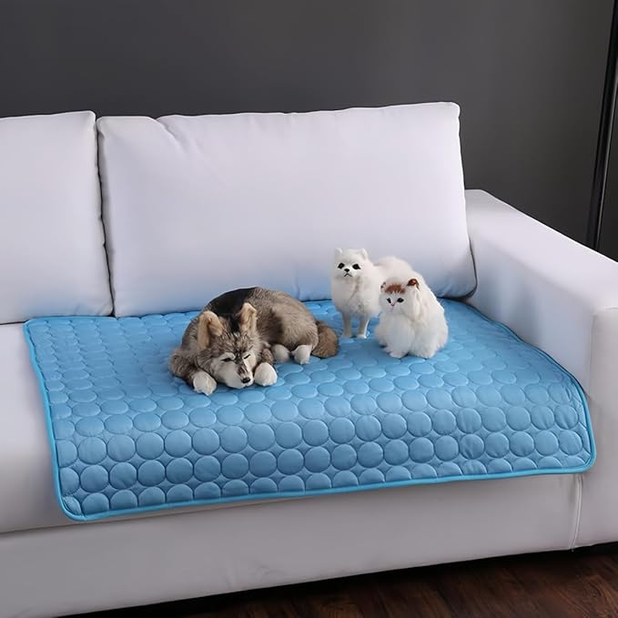 Dog Cooling Mat Washable, Portable Summer Dog Pad, Water-Absorbent Pet Cooling Pad, Ice Silk Self-Cooling Mat for Dog for Kennel/Sofa/Bed/Floor/Car Seats(Blue,39x59in)