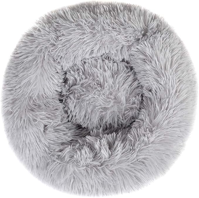 otoez Kitten Puppy Bed Small Round Dog Cat Beds Anti Anxiety Plush Pet Calming Donut Bed with Non-Slip Waterproof Bottom, Washable (19.7", Light Grey)