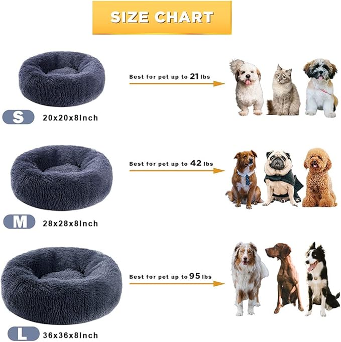 Dog Bed Calming Dog Beds for Small Medium Large Dogs - Round Donut Washable Puppy Dog Bed, Anti-Slip Faux Fur Fluffy Donut Cuddle Anxiety Cat Pet Bed(28" Dark Grey)