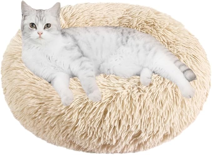 otoez Kitten Puppy Bed Extra Small XS Round Dog Cat Beds Anti Anxiety Plush Pet Calming Donut Bed with Non-Slip Waterproof Bottom, Washable (15.7", Taupe)