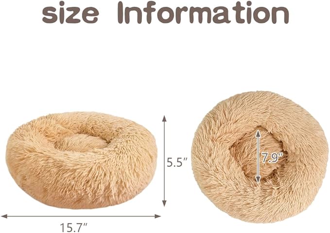 otoez Kitten Puppy Bed Extra Small XS Round Dog Cat Beds Anti Anxiety Plush Pet Calming Donut Bed with Non-Slip Waterproof Bottom, Washable (15.7", Oatmeal)