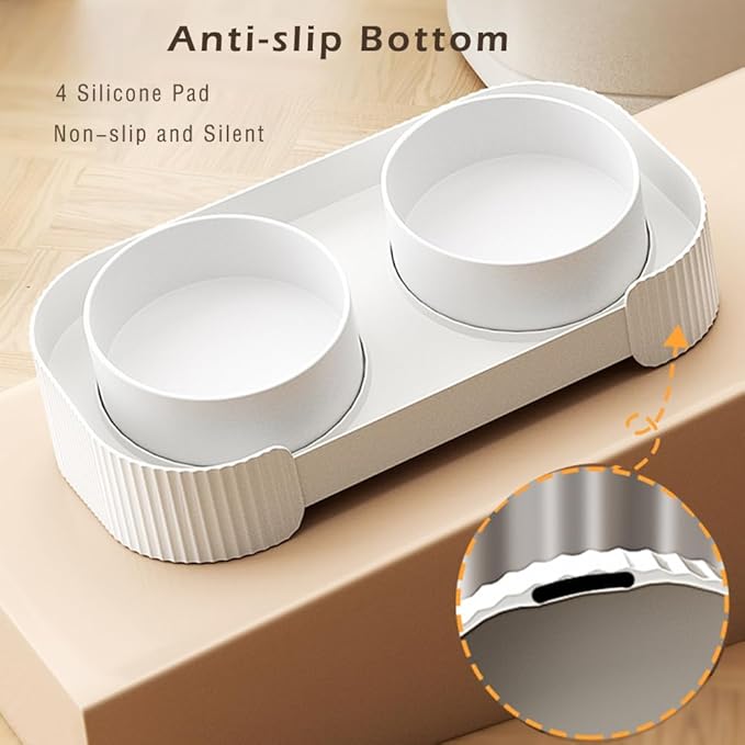 Marchul Ceramic Cat Bowls, Raised Cat Food Water Bowls, Anti overturning Splash-Proof Double Cat Food Dishes Set