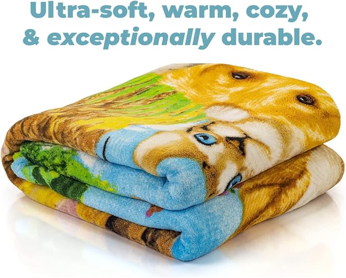 Dawhud Direct Selfie Kitten and Puppy Fleece Blanket - Queen Size Super Soft Plush Cat and Dog Throw Blanket, Cat and Dog Bed Blanket - 50" x 60"