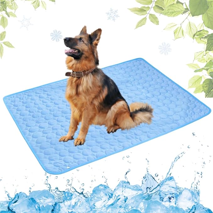 Dog Cooling Mat Washable, Portable Summer Dog Pad, Water-Absorbent Pet Cooling Pad, Ice Silk Self-Cooling Mat for Dog for Kennel/Sofa/Bed/Floor/Car Seats(Blue,27x39in)