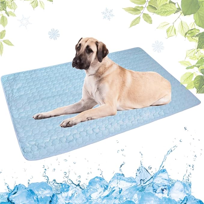 Dog Cooling Mat Washable, Portable Summer Dog Pad, Water-Absorbent Pet Cooling Pad, Ice Silk Self-Cooling Mat for Dog for Kennel/Sofa/Bed/Floor/Car Seats(Light Blue,39x59in)