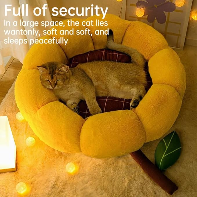 Cat Nest Flower Shape Cat Sofa Bed Cute and Comfortable Pet Cat House Thickened Non-Slip Soft Pet Bed Suitable for Small Cats and Dogs (S,Gray)