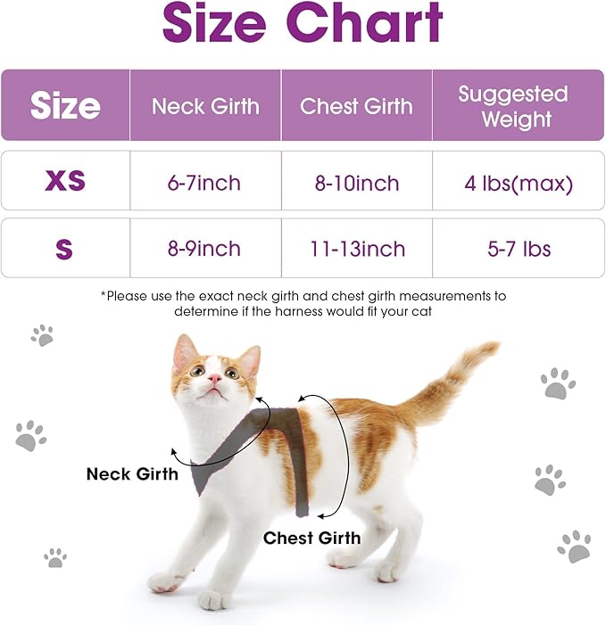 Cat Vest Harness and Leash Set for Walking Escape Proof, Adjustable Kitten Harness Breathable Mesh with Reflective Strips Harness for Kitty Puppy Bunny (Purple, S)