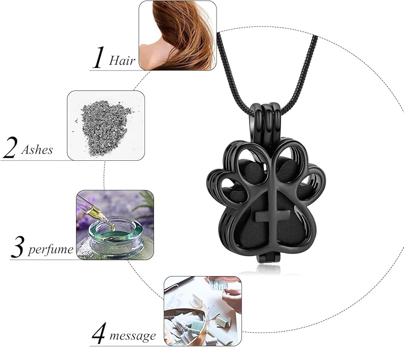 Pet Cremation Jewelry for Dog/Cat Paw Stainless Steel Memorial Locket Urn Necklace with Hollow Urn Cremation Jewelry for Ashes
