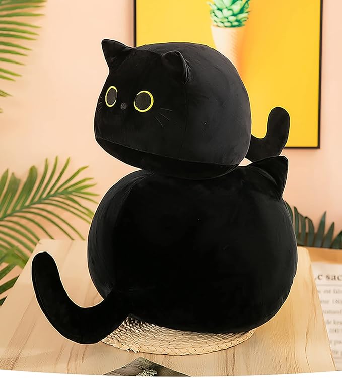 15.7" 3D Black Cat Plush Toy Pillow, Soft Kawaii Kitten Stuffed Animal Cushion
