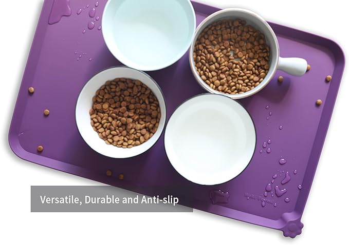 Hoki Found L Silicone Pet Food Mats Tray - Non Slip Pet Dog Cat Bowl Mats Placemat - Dog Pet Cat Feeding Mat - Waterproof Dog Cat Food Mats -Pet Water Mats for Carpet - Eggplant