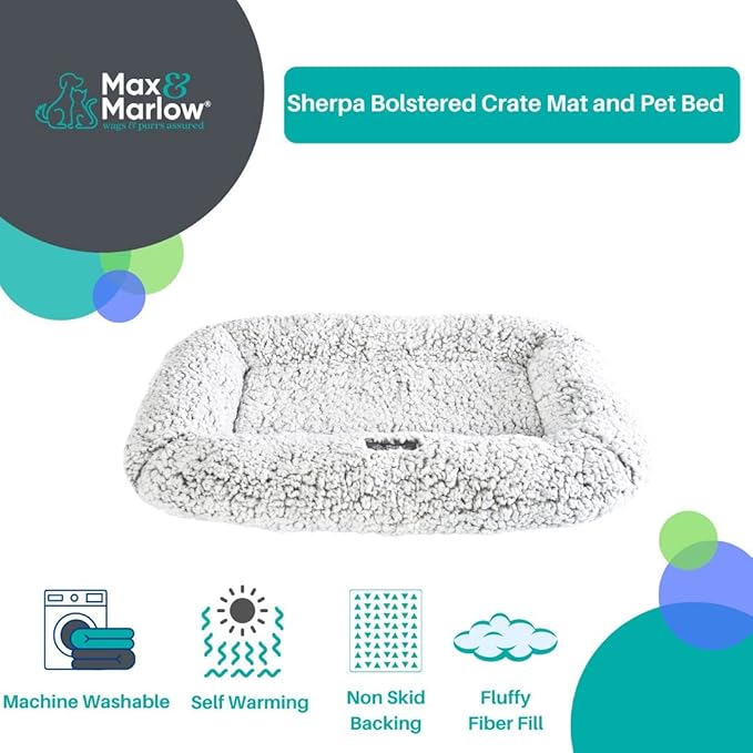 Max & Marlow Dog Bed Dog Couch Bed Washable Dog Bed Crate Mat Dog & Cat Bed, Non Slip Bottom, Gray, 33.75" L x 22.5" W x 3.5" Th