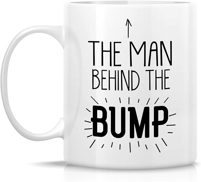 Retreez Funny Mug - The Man Behind The Bump 11 Oz Ceramic Coffee Mugs - Funny, Sarcastic Pregnancy Announcement Reveal birthday gifts for dad to be, new father, husband, boyfriend, friends, coworkers