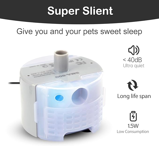 Cat Water Fountain Pump,Cat Fountain Pump Replacement Pump SMA-800 Submersible Motor,Pet Water Fountain Pump for Stainless Steel Cat Water Dispenser (Bottom pumping)