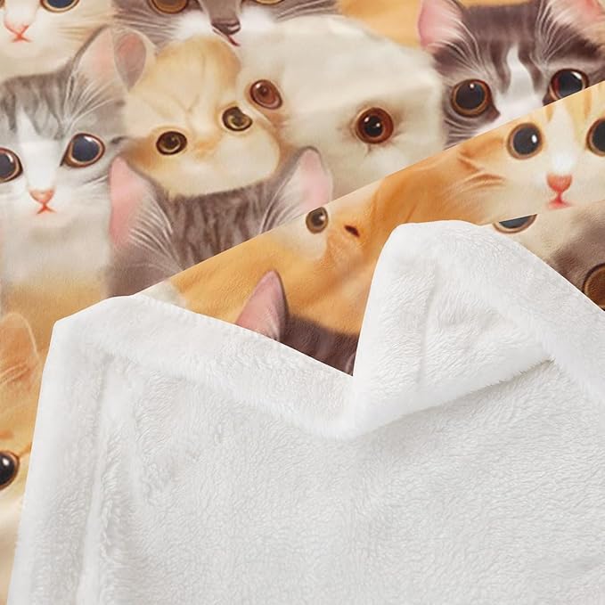 Cat Throw Blanket Kids Girls Cute Kitten Cats Print Warm Fuzzy Blanket for Bed Sofa Kawaii Lovely 3D Animal Fleece Sherpa Blanket Soft Animal Cat Collection Flannel Blanket Room Decor King 87"x95"