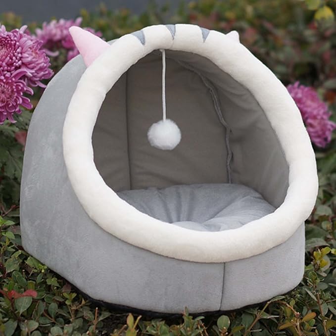 12.9 inch Semi-Enclosed All-Season Cat Bed, Removable and Washable Cat Beds for Indoor Cats, Comfortable Cat House for Cats to Play and Sleep in