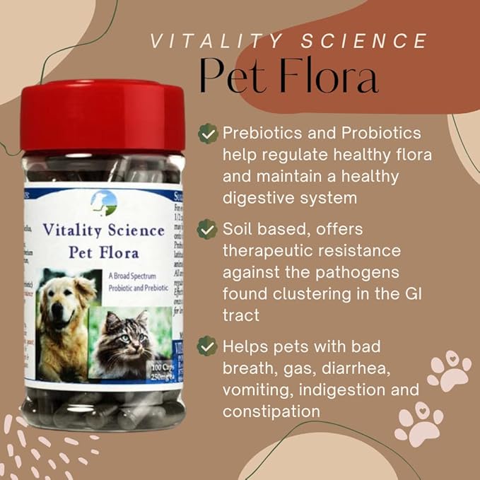 Pet Probiotic for Cats & Dogs | Pet Flora - Great for Diarrhea, Vomiting, Gas, Skin Conditions - Additive Free (500 Caps)