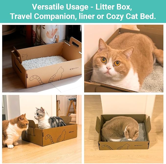 3-Pack Disposable Litter Boxes for Cats, Recycled Cardboard Cat Litter Box, Waterproof, Leakproof, Foldable, Portable for Travel(17.2'' x 12.2'' x 5.3'')
