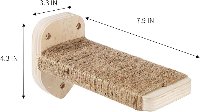 3 Pcs Cat Wall Steps, Cat Shelves and Perches for Wall, Wall-Mounted Cat Climbing Shelf with Hemp Rope Covered, Cat Wall Furniture Steps Set with Scratching Pads for Cats Playing and Climbing (Wood)