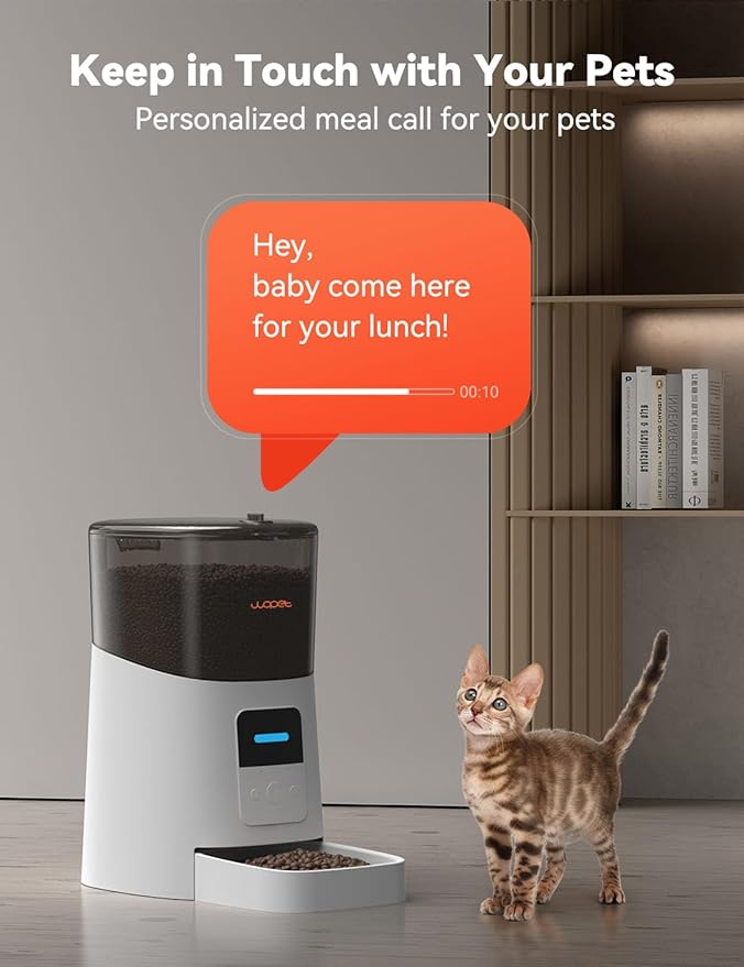 WOPET 6L Automatic Cat Feeder, WiFi Automatic Dog Feeder with APP Control for Remote Feeding, Automatic Cat Food Dispenser with Low Food Sensor and Voice Recorder, Up to 15 Meals Per Day