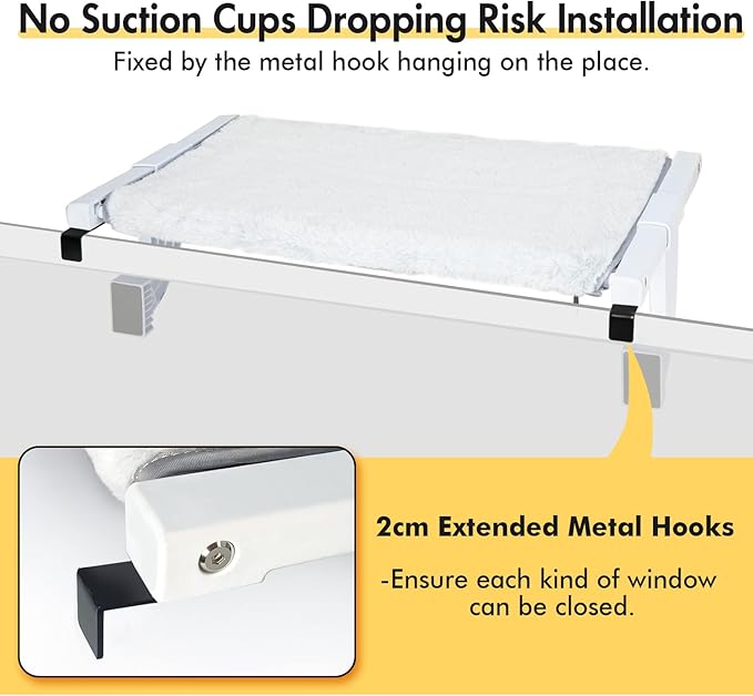Window Sill Mount Cat Perch for Indoor Cats, One-Step Sliding Clamping Slot Adjustment Cat Hammock with Removable Two Fabrics Cover, No Suction Cups Cat Bed for Windowsill & Bedside (XL)