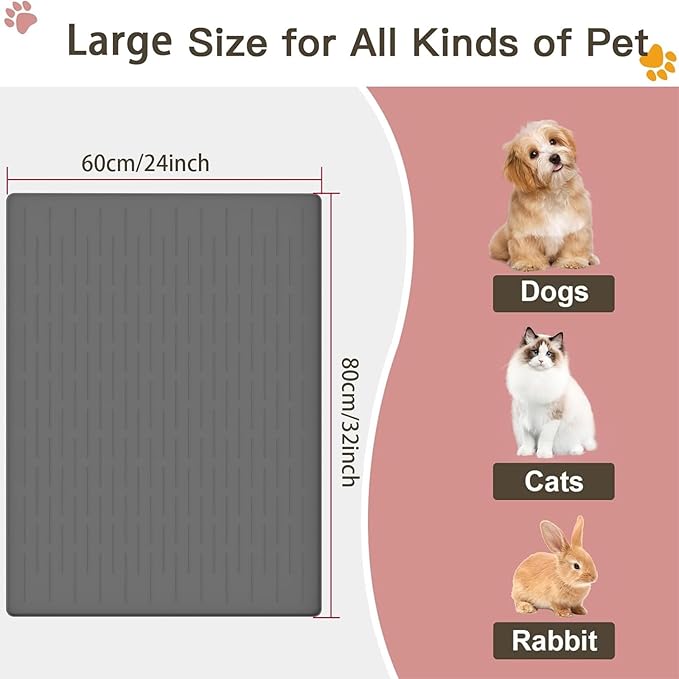 Large Dog Food Mat, Silicone Dog and Cat Mat for Food and Water Bowls, Waterproof Pet Feeding Mat for Contain Spills Protects Floors, Multiple Colors & Sizes for Pets (32"x24", Dark Gray)