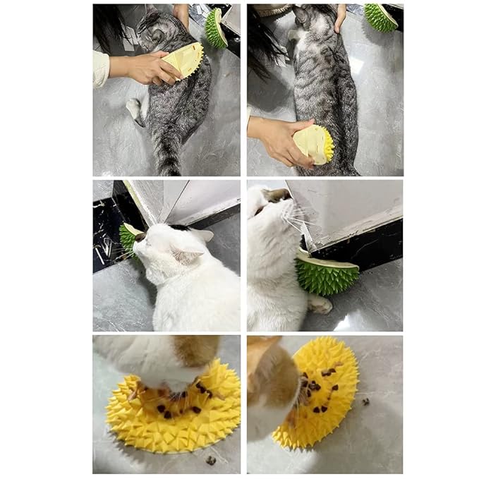 1PCS Cat Self Groomer Cat Dog Corner Hair Self Groomer Durian Shape Massage Brush Scratcher Combs Grooming Self-Adhesive Wall Corner Scratcher Pet Indoor Grooming Supply Scratch Massager Tool,Yellow