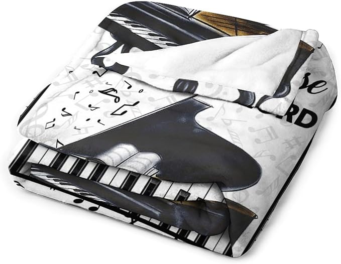 Piano Print Blanket Piano Keys Music Notes Musical Throw Blankets for Couch Sofa Bed Stuff Decor Lightweight Soft Cozy Fleece Plush Warm Flannel Blanket Gifts for Girls Boys Kids Adults 60"x80"