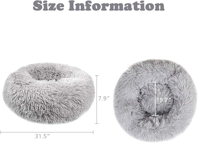 otoez Round Donut Dog Bed for Medium Dogs, Washable Calming Dog Bed Cuddler Anti Anxiety Fluffy Dog Cat Bed with Non-Slip Waterproof Bottom (31.5", Light Grey)