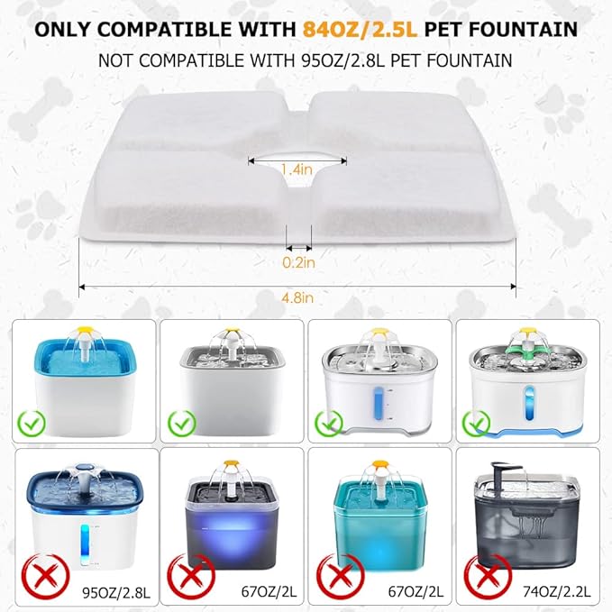 Comsmart Pet Fountain Filter Set, 3 Triple Filtration System Replacement Cat Water Fountain Filters for Square 84oz/2.5L Automatic Pet Fountain Cat Water Fountain (Pack of 12)