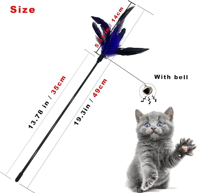 Cat Wand Toy Feather Stick Cat Toys, 8 PCS Cat Feather Wand Toys, Interactive Cat Toy Feather Wand for Indoor Cats