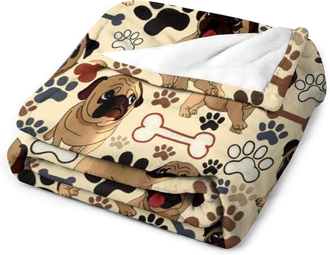 Pug Blanket Dog Paws Throw Blanket Ultra Soft Flannel Blankets for Living Room Sofa Couch Kids Adults Gifts for Pug Lovers 50"X40"