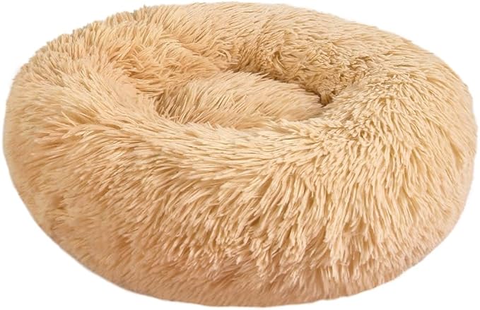 otoez Kitten Puppy Bed Extra Small XS Round Dog Cat Beds Anti Anxiety Plush Pet Calming Donut Bed with Non-Slip Waterproof Bottom, Washable (15.7", Oatmeal)
