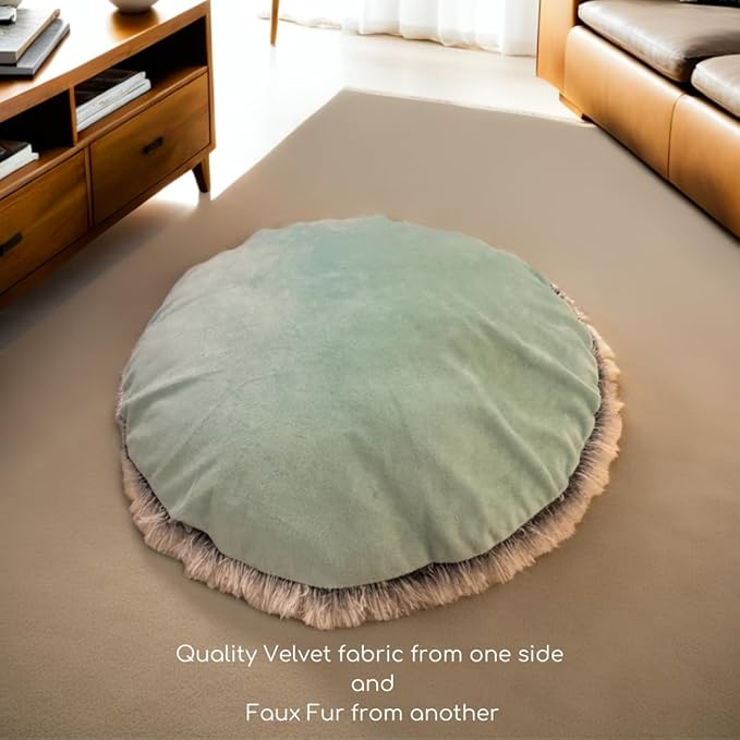 TRYSTYTAILZ Dog Bed Pillowcase | Fluffy Dog & Cat Bed, Luxurious Grey Faux Fur & Cool Mint Velvet for Dogs and Cats All-Season Comfort, Non-Slip Base, Machine Washable, Designed in The UK (XX Small)