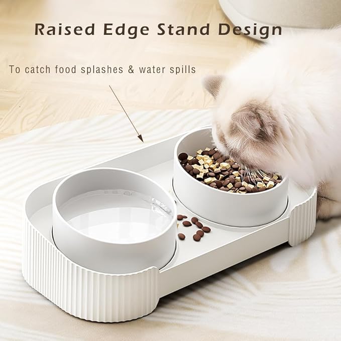 Marchul Ceramic Cat Bowls, Raised Cat Food Water Bowls, Anti overturning Splash-Proof Double Cat Food Dishes Set