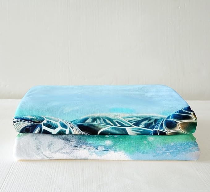 Turtle Throw Blanket Kids 3D Turtles Teal Sea Sherpa Blanket Soft Fleece Blanket Ultra Soft Ocean Marine Tortoise Blue Sea Animals Blanket Gifts for Turtle Lovers Couch Bed Chair Sofa Twin 60"x80"