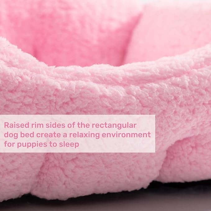 Hollypet Sherpa Fleece Dog Bed, Self-Warming Pet Bed for Small-Sized Dogs Cats Sleeping Bag Cushion, Rectangular Pet Bed, Pink