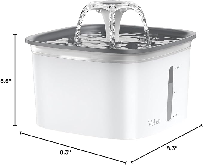 Veken 95oz/2.8L Pet Fountain, Automatic Cat Water Fountain Dog Water Dispenser with Replacement Filters for Cats, Dogs, Multiple Pets (Grey, Plastic)