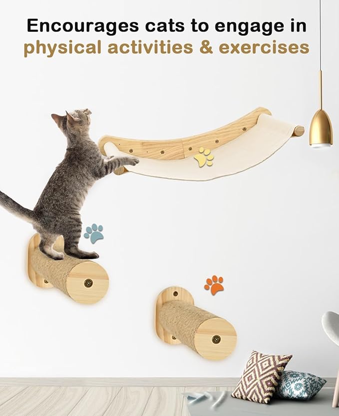 Cat Hammock for Wall, Cat Wall Hammock with 2 Cat Wall Steps, Cat Climbing Shelves Wall Mounted, Cat Shelf for Climbing, Sleeping, Playing, Cat Wall Shelves for Indoor Cats or Kitty