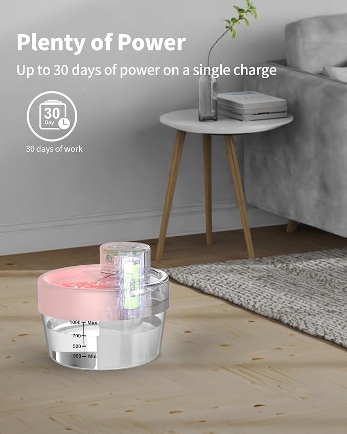 Cat Water Fountain: 34oz/1 L Water Fountains for Cats Indoor with Motion Sensor- Battery Operated Wireless Cat Water Fountain Cordless - Place Anywhere -Pewkim