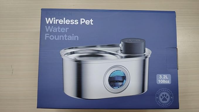 Wireless Cat Water Fountain: Battery Operated Stainless Steel Pet Fountain, Automatic Cordless Water Dispenser Indoor, Metal Faucet Bottle for Drinking, Rechargeable Dog Water Bowl with 1 Filter