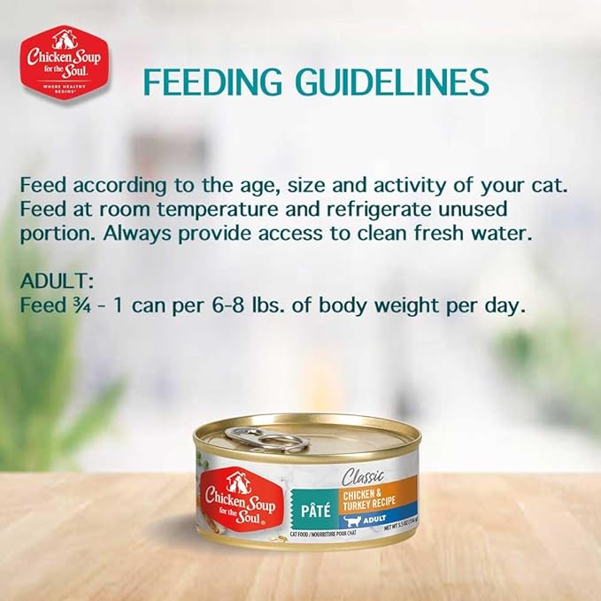 Chicken Soup For The Soul Classic Wet Adult Cat Food, Chicken & Turkey Pate, 5.5 Ounce Can (Pack of 24) | Soy Free, Corn Free, Wheat Free, Canned Cat Food Made with Real Ingredients