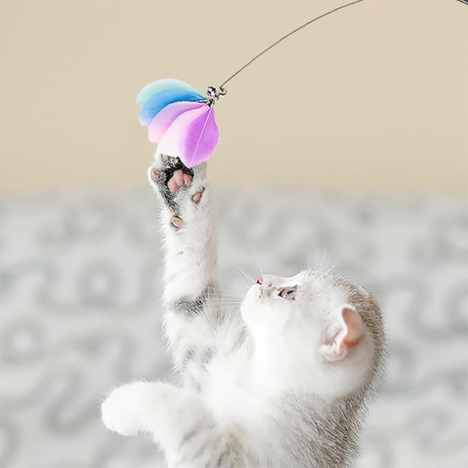 JXFUKAL Cat Feather Toy Refills, 6Pcs Simulation Bird Mouse Bee Worm Feather Cat Lures Cat Wand Attachment Cat Toys Replacement for Kitty Kitten Indoor Cats Cat Accessories