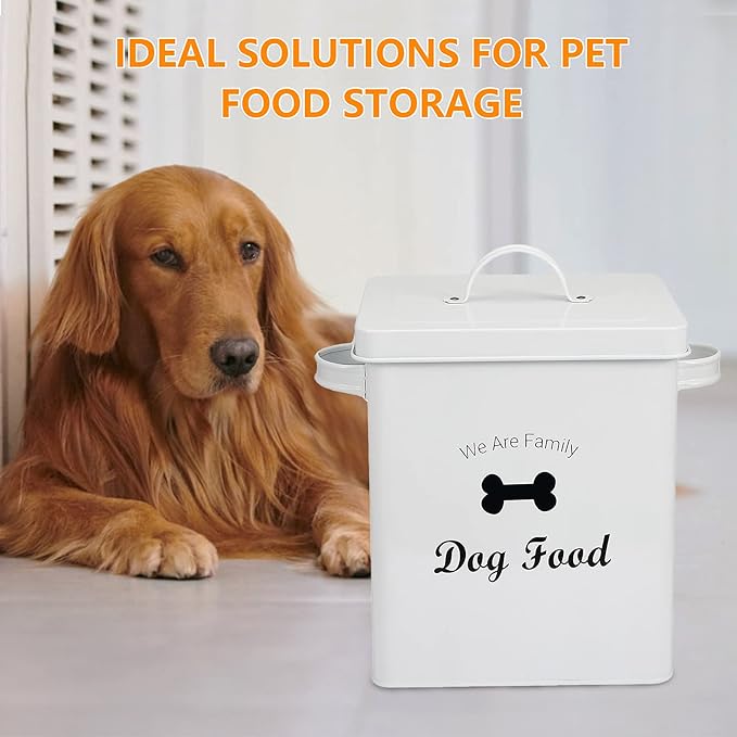 Geyecete Pet Treat and Food Storage Tin with Lid - 5lbs Capacity - Serving Scoop Included … -DOG