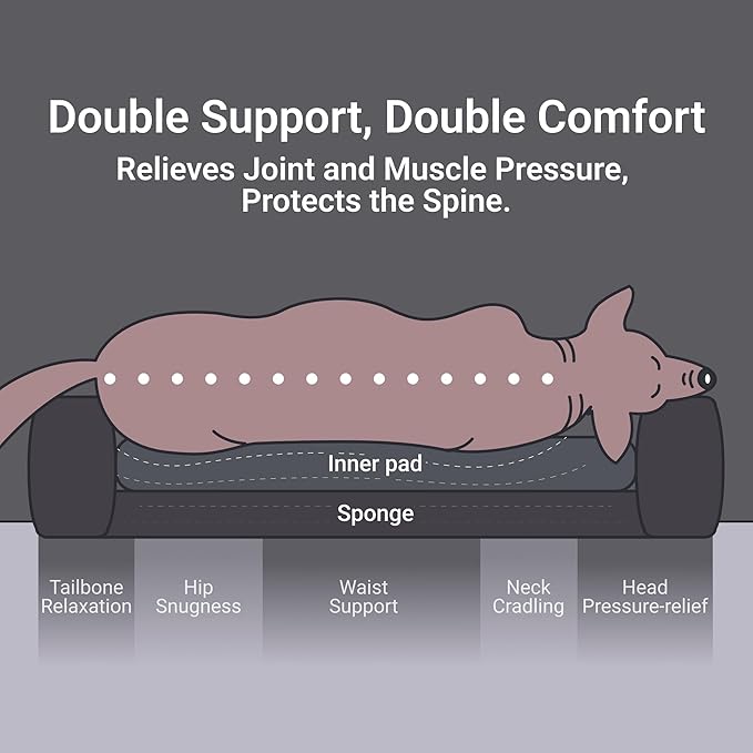 Orthopedic Dog Bed for Large Sized Dog, 36" Waterproof Pet Sofa with Bolster Sides, Washable Couch with Reversible Plush Cushion, Supportive Memory Foam and Calming Design for Crates (Camel, L)