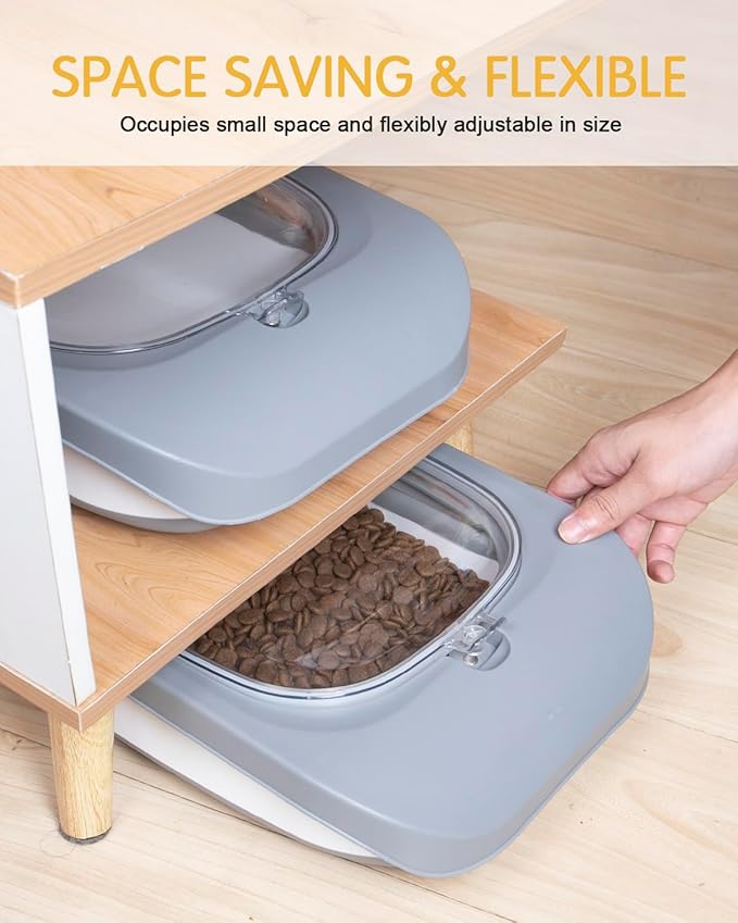 10-13 Lbs Cat Food Container,Collapsible Cat Food Storage with Airtight Lid,Silicone Pet Bowl and Cat Food Scoop,Pet Food Storage containers Dry Food for Pets, Rice (Grey 13lbs 02)